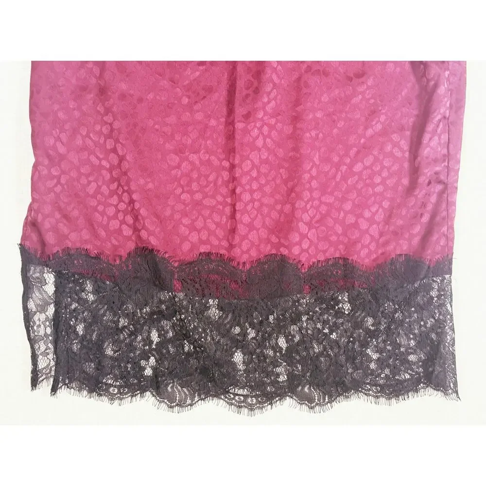 QED London Whimsigoth Satin Lace Trim Midi Pencil Skirt Size 6 Purple Y2K Glam